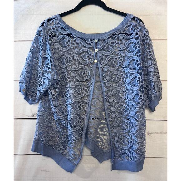 Scandal Italy Perwinkle Eyelet Top Est Sz LG Button Details - Picture 4 of 4